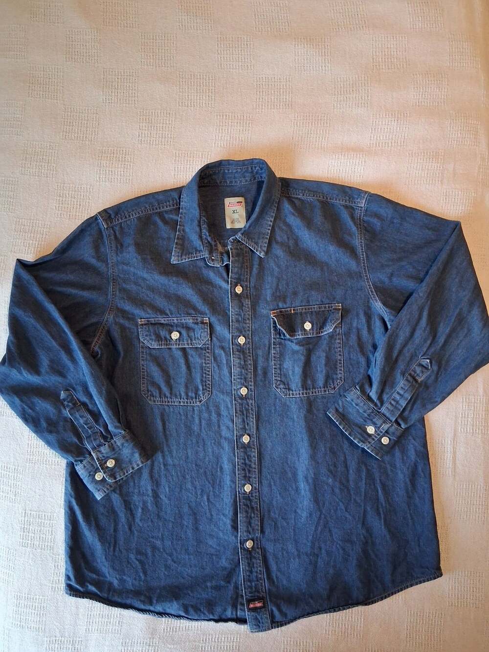 Genuine Dickies Denim Work Shirt Size XL Blue Long Sleeve Cotton